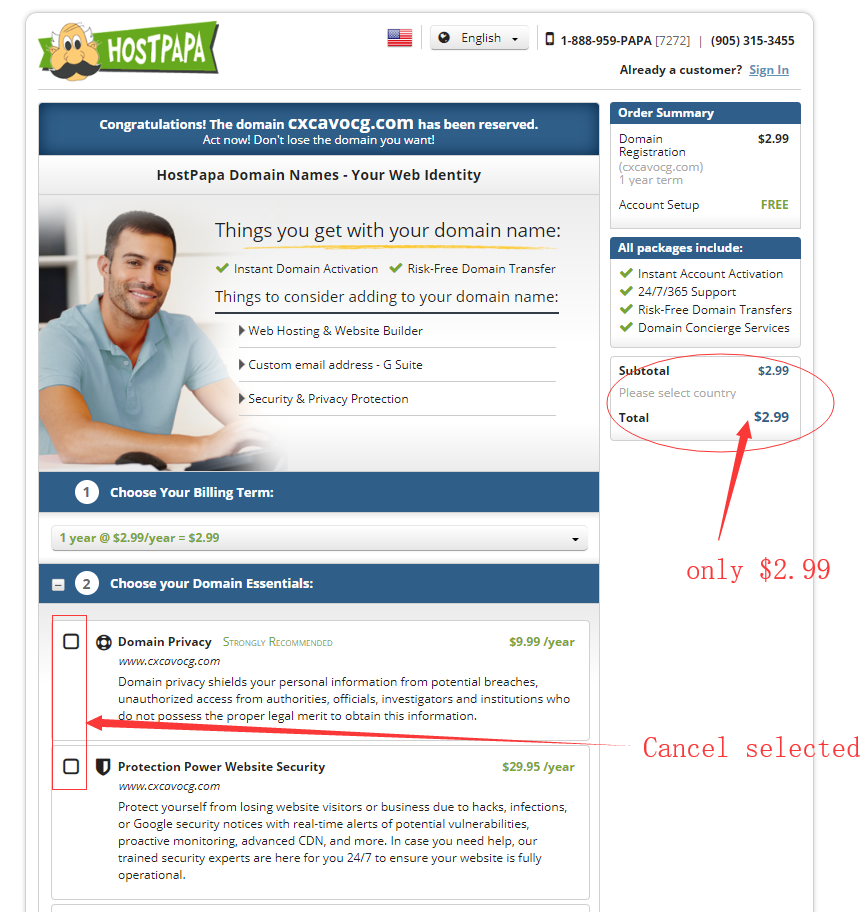 HostPapas billigste Com Domain für nur 2,99 US-Dollar 3